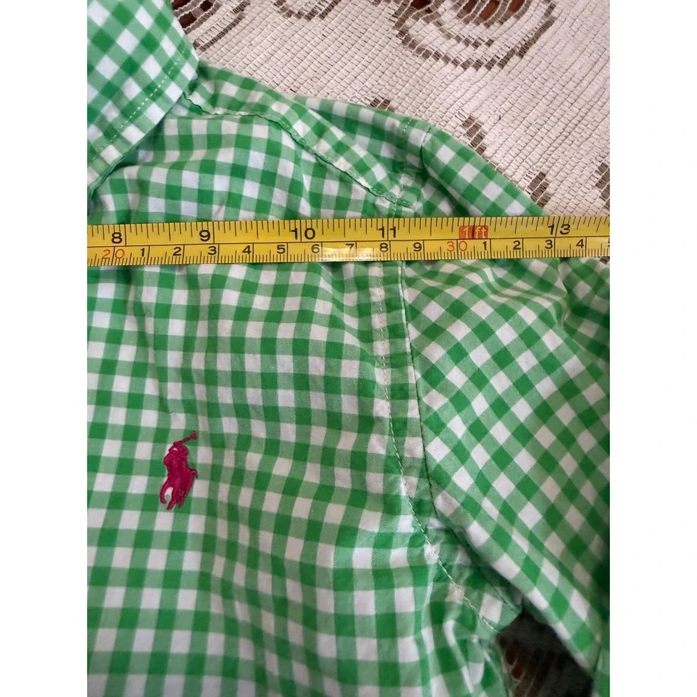 Ralph Lauren Boys Green Gingham Button Down Shirt Size 5 Pink Pony Logo